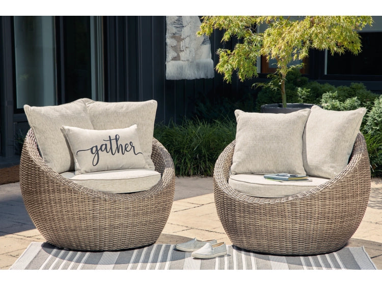 Danson Swivel Outdoor Lounge Chairs with End Table