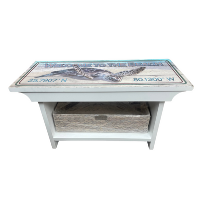 Coastal Print Bench with Basket