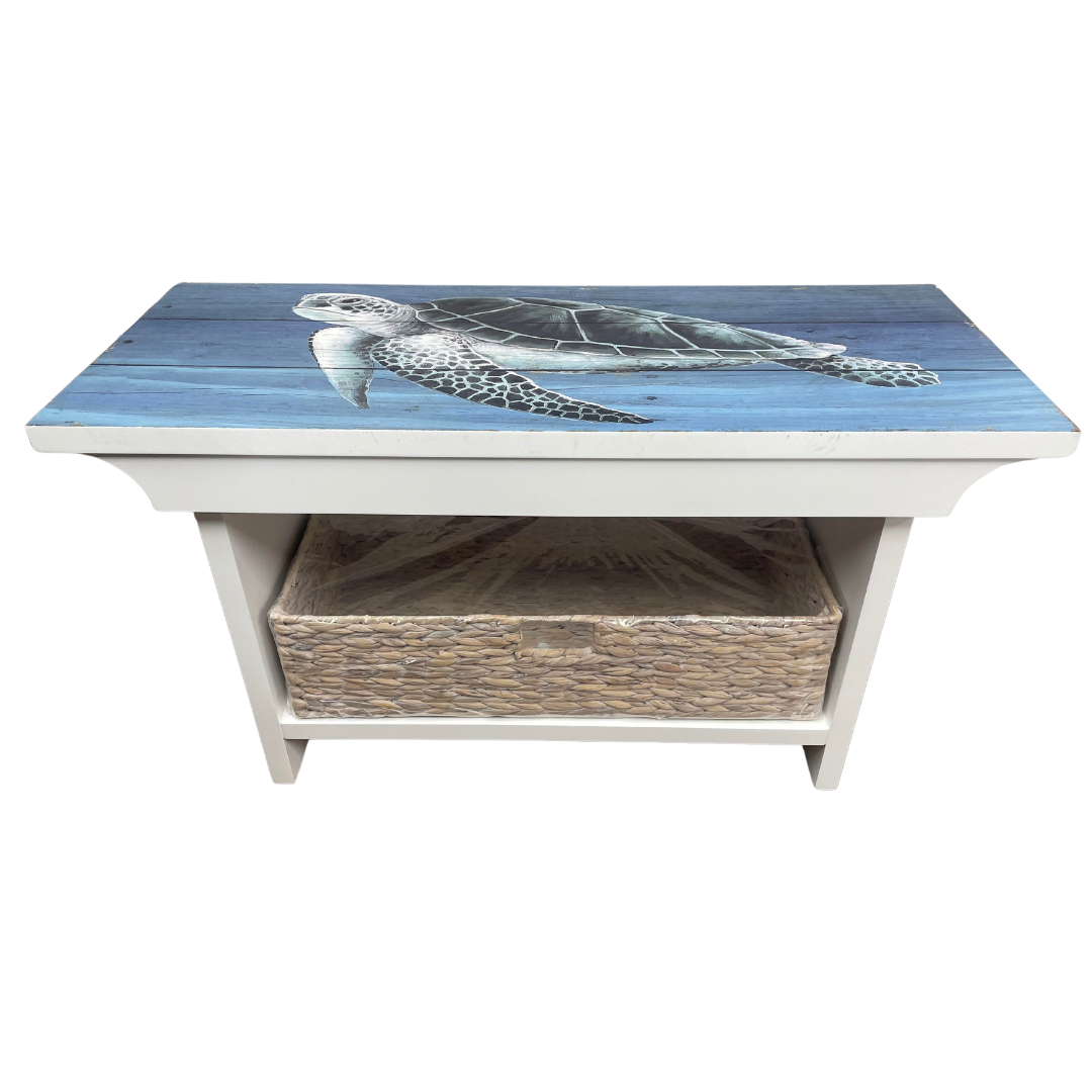 Coastal Print Bench with Basket